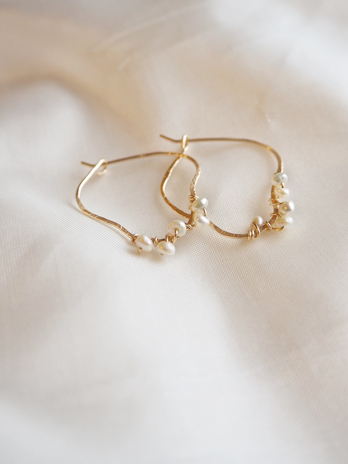 Imperfection Wire Pearl Hoop 14K Gold Filled Earring 