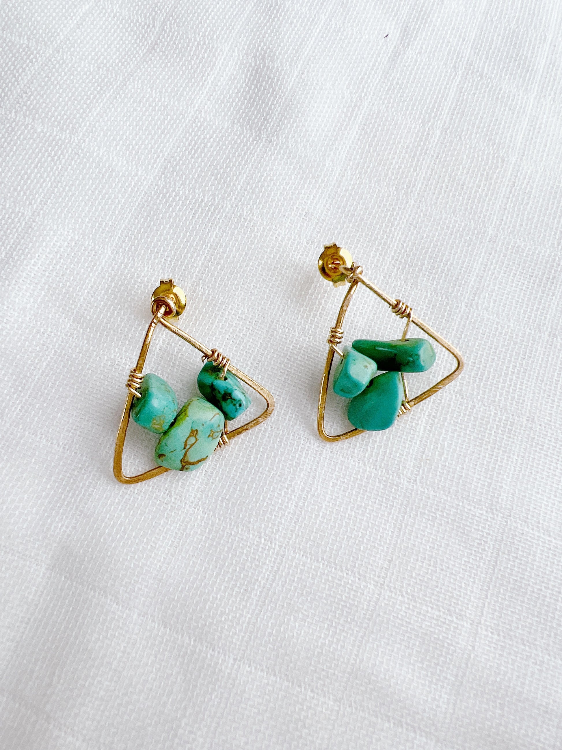 Green Howlite Stone Triangle Wire Earrings