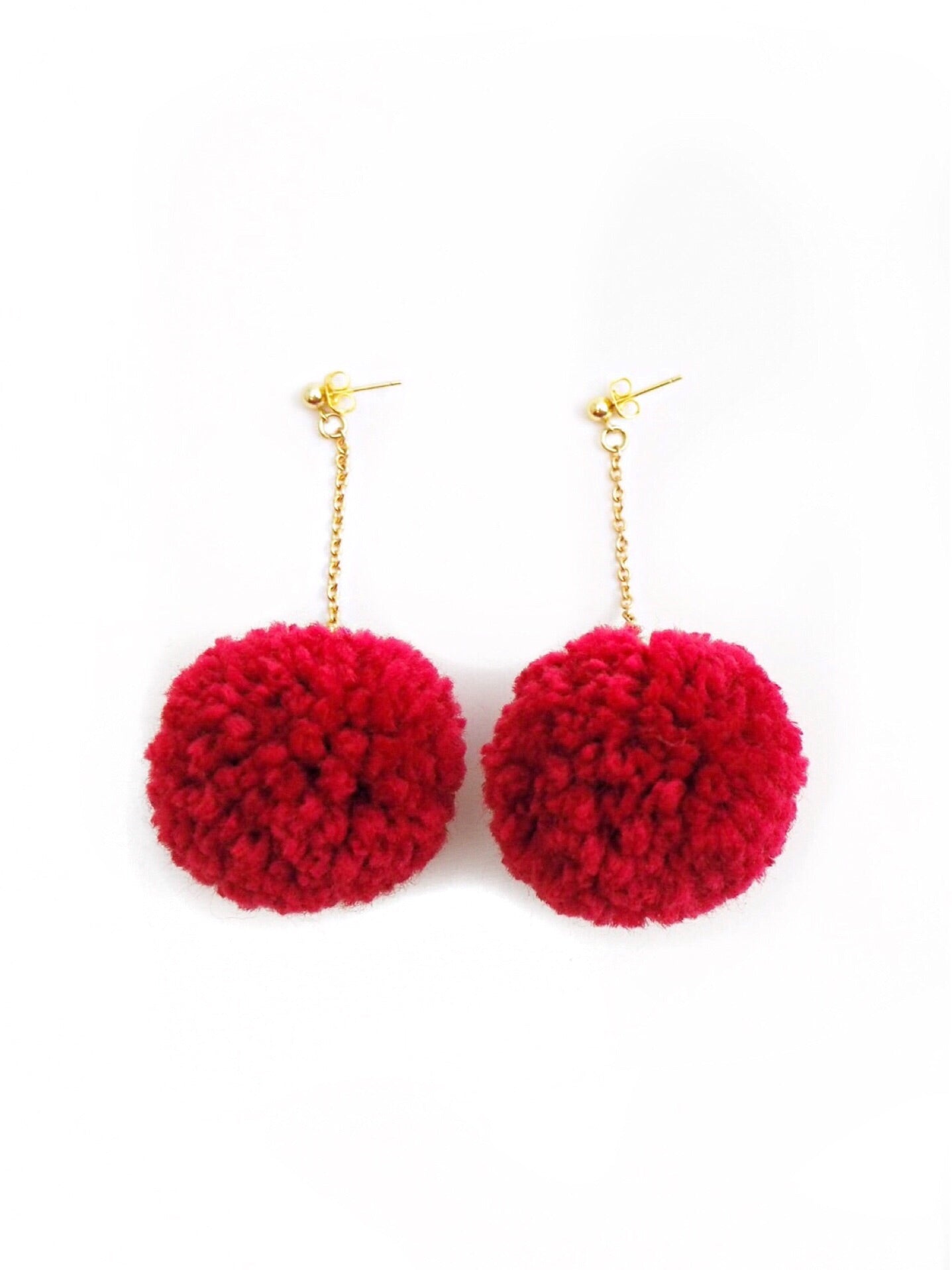 Red Wine Pom Pom Earrings - Nariss by Narissara