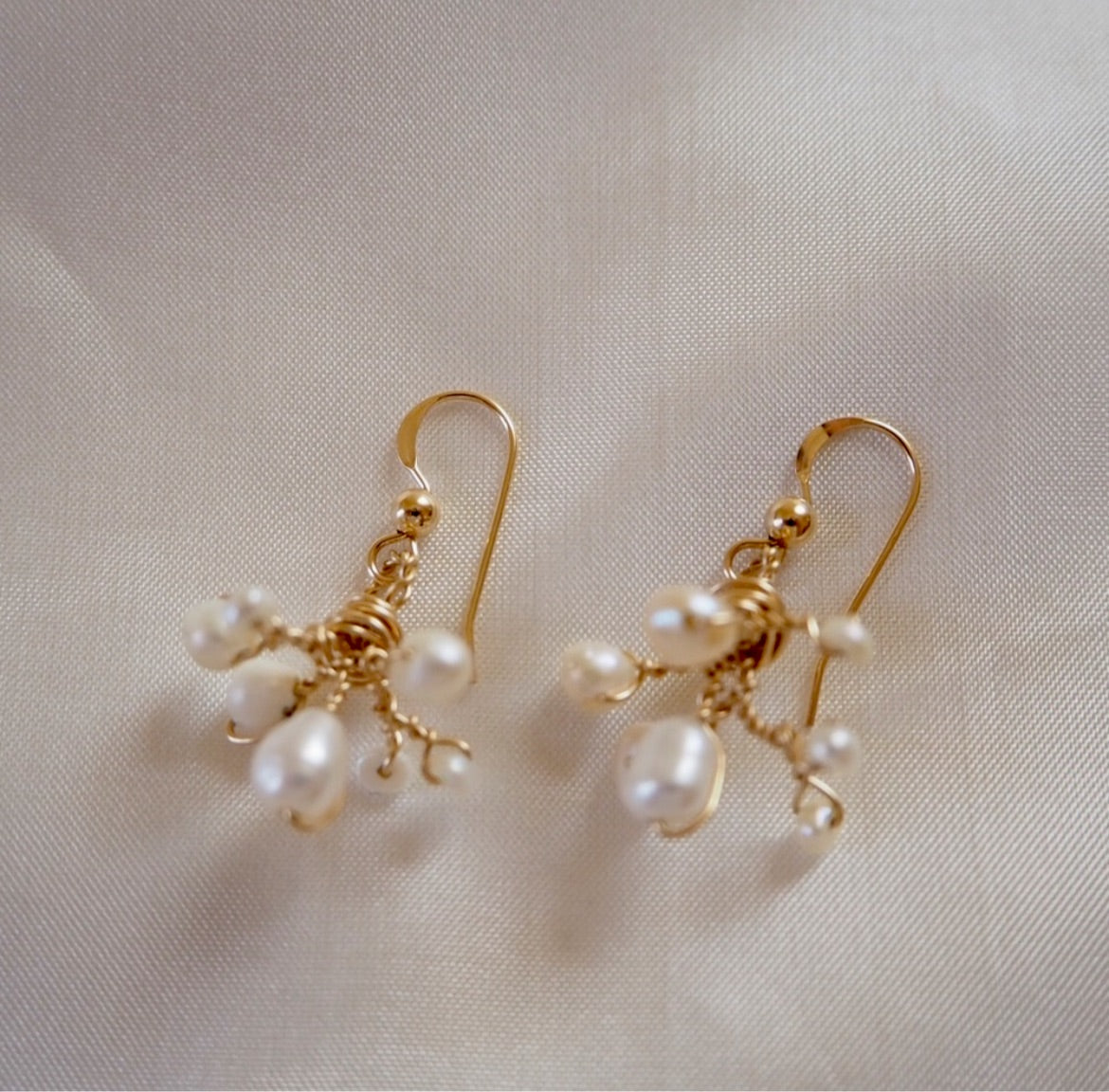 14K Gold Filled Freshwater Pearls Branches Wire Earrings 